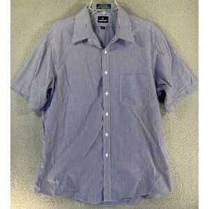 Puritan Shirt Men's 16‎ 1/2 Blue Stripe Short Sleeve Wrinkle Free Made In USA